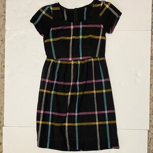 Elegant Plaid Midi Dress - Black with Multicolor Stripes